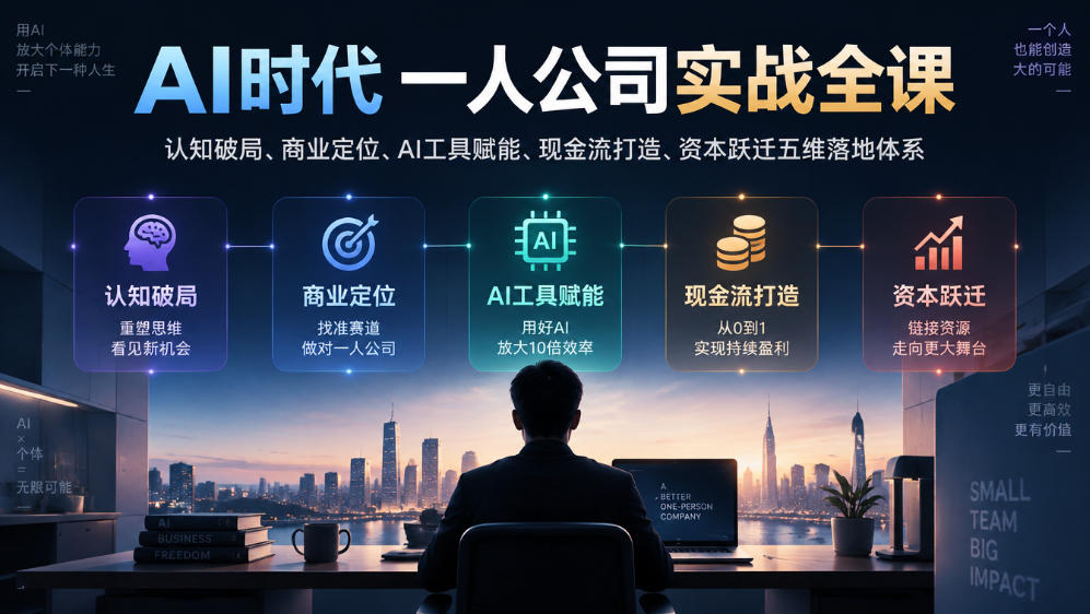 AI时代一人公司实战全课｜认知破局、商业定位、AI工具赋能、现金流打造、资本跃迁五维落地体系-我爱项目网