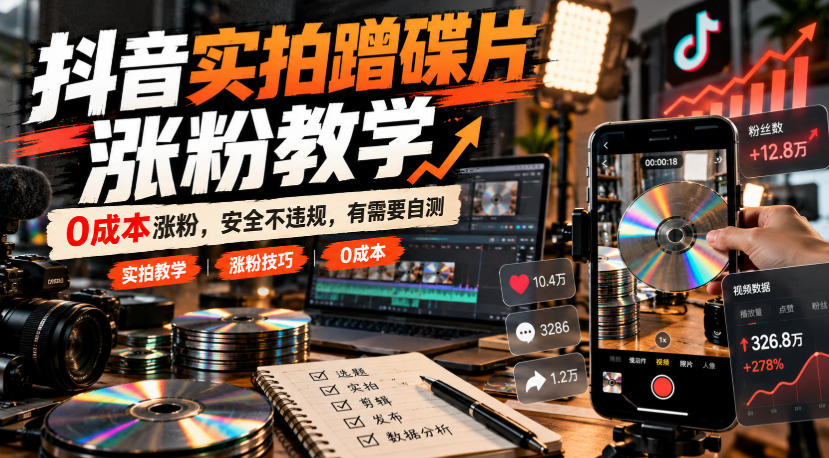 抖音实拍蹭碟片涨粉教学,0成本涨粉,安全不违规,有需要自测-我爱项目网