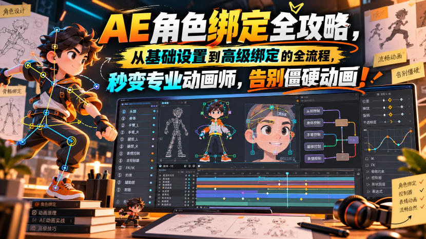 【无水印】AE角色绑定全攻略，从基础设置到高级绑定的全流程，秒变专业动画师，告别僵硬动画！【原创双语字幕】-我爱项目网