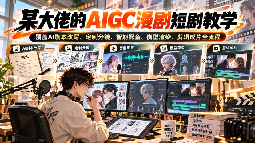 某大佬的AIGC漫剧短剧教学，覆盖AI剧本改写、定制分镜、智能配音、模型渲染、剪辑成片全流程-我爱项目网