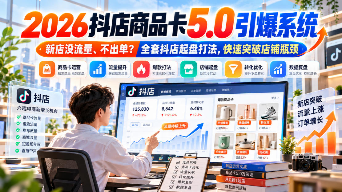 2026抖店商品卡5.0引爆系统，新店没流量、不出单？全套抖店起盘打法，快速突破店铺瓶颈-我爱项目网