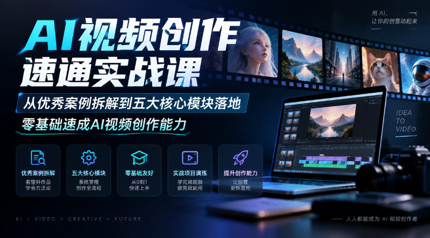 AI视频创作速通实战课｜从优秀案例拆解到五大核心模块落地，零基础速成AI视频创作能力-我爱项目网