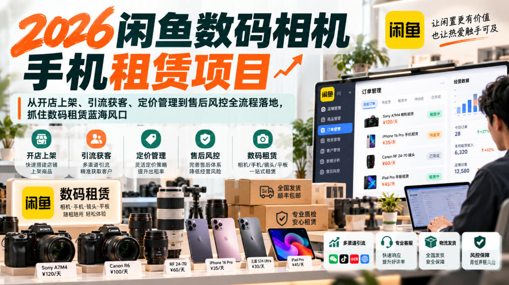 2026闲鱼数码相机手机租赁项目，从开店上架、引流获客、定价管理到售后风控全流程落地，抓住数码租赁蓝海风口-我爱项目网