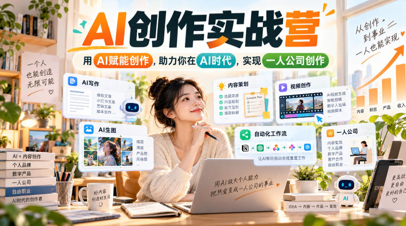 AI创作实战营，用AI赋能创作，助力你在AI时代，实现一人公司创作-我爱项目网