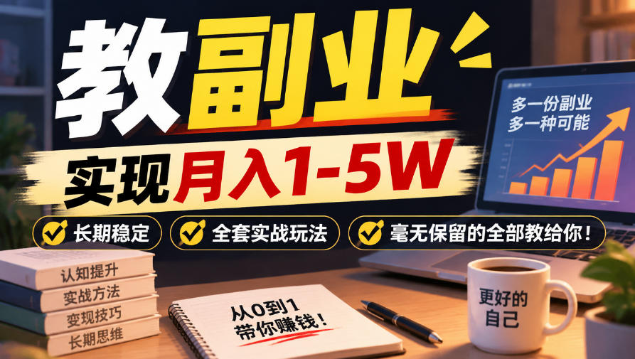 “教副业”实现月入1-5W，长期稳定，全套实战玩法毫无保留的全部教给你！【揭秘】-我爱项目网