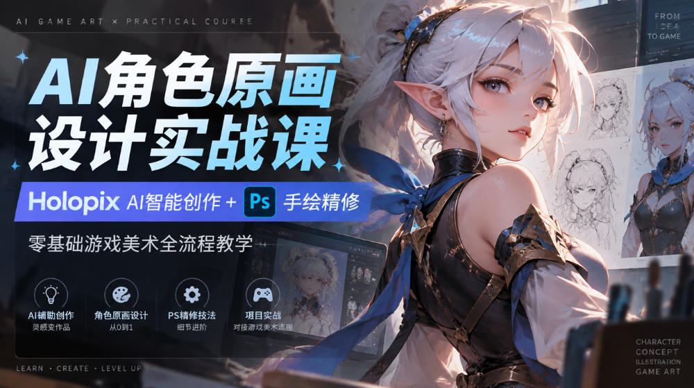 AI角色原画设计实战课｜Holopix AI智能创作+PS手绘精修，零基础游戏美术全流程教学-我爱项目网