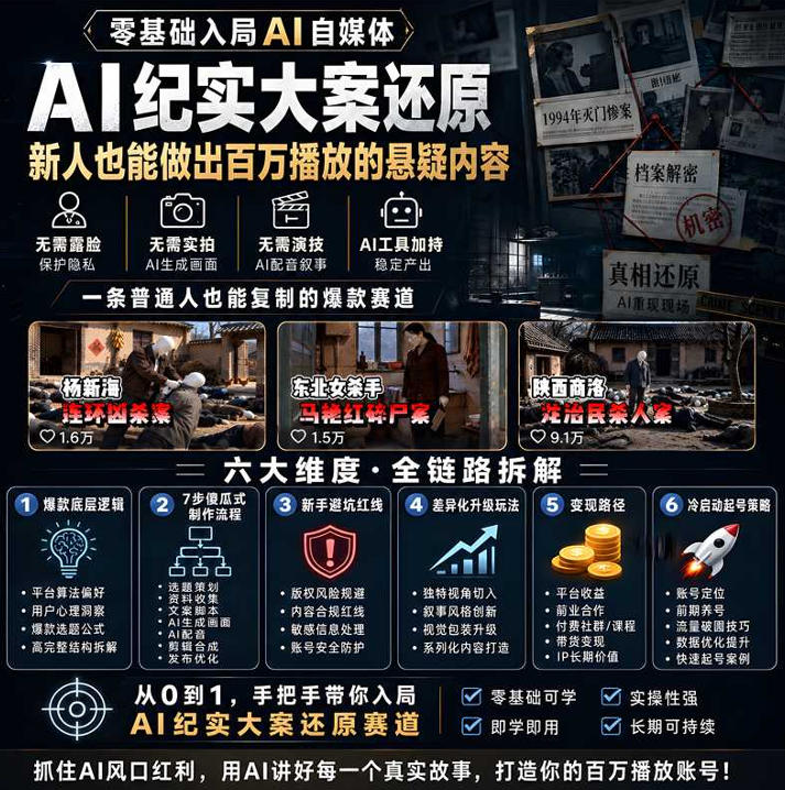 图片[2]-抖音8W粉丝博主的AI纪实大案还原教学，新人也能做出百W播放的悬疑内容，抓住AI风口红利，用AI讲好每一个真实故事-我爱项目网