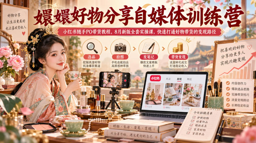 嬛嬛好物分享自媒体训练营|小红书随手PO带货教程,8月新版全套实操课,快速打通好物带货的变现路径-我爱项目网