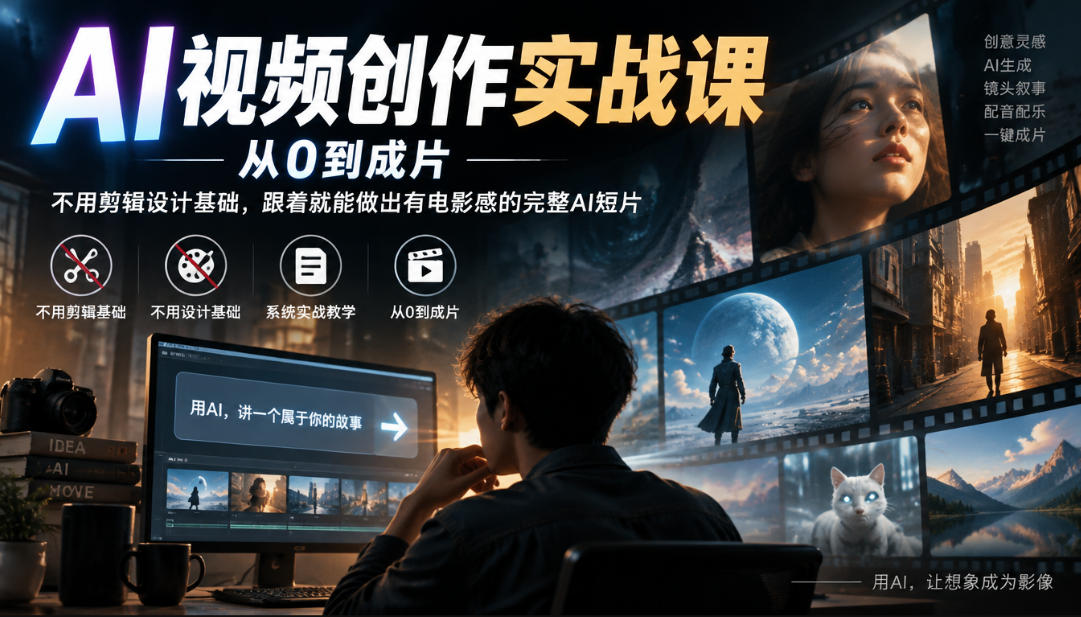 AI视频创作实战课，从0到成片，不用剪辑设计基础，跟着就能做出有电影感的完整AI短片-我爱项目网