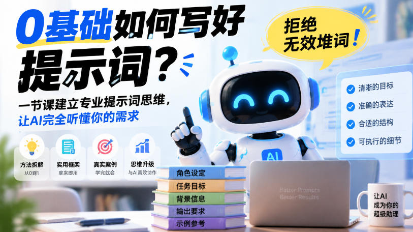 0基础如何写好提示词，拒绝无效堆词！一节课建立专业提示词思维，让AI完全听懂你的需求-我爱项目网