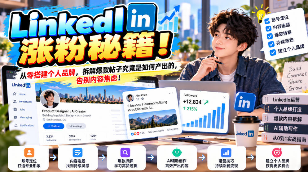 LinkedIn涨粉秘籍！从零搭建个人品牌，拆解爆款帖子究竟是如何产出的，告别内容焦虑！【原创双语字幕】-我爱项目网
