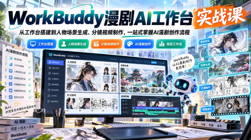 WorkBuddy漫剧AI工作台实战课:从工作台搭建到人物场景生成、分镜视频制作,一站式掌握AI漫剧创作流程-我爱项目网