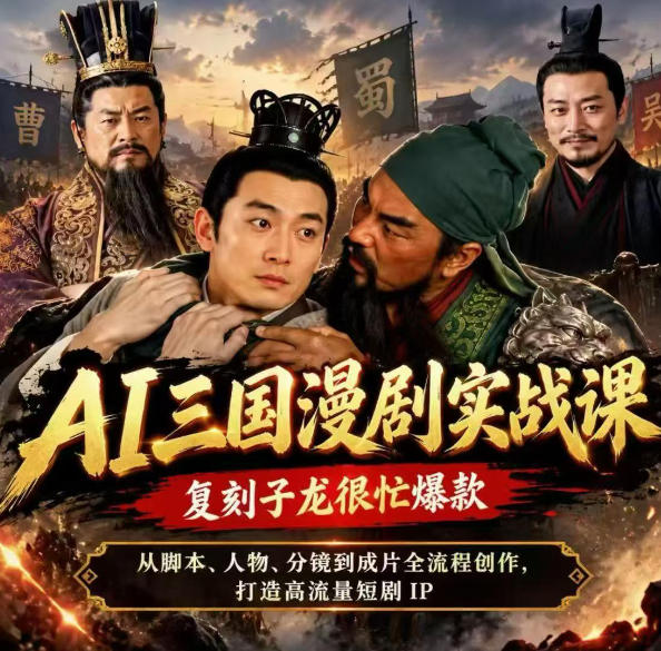 抖音14W粉博主同款AI三国漫剧实战课，复刻子龙很忙爆款，从脚本、人物、分镜到成片全流程创作，打造高流量短剧IP-我爱项目网