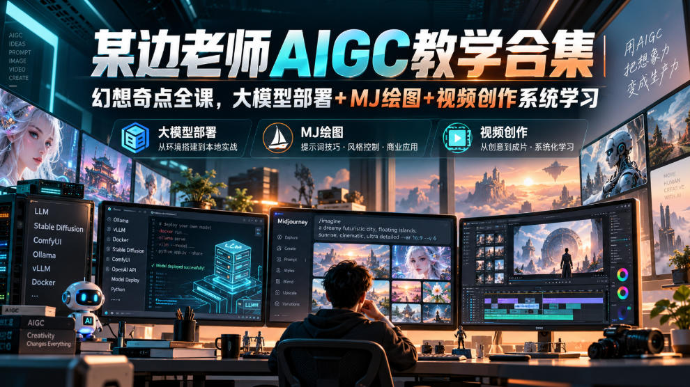 某边老师AIGC教学合集|幻想奇点全课,大模型部署+MJ绘图+视频创作系统学习-我爱项目网