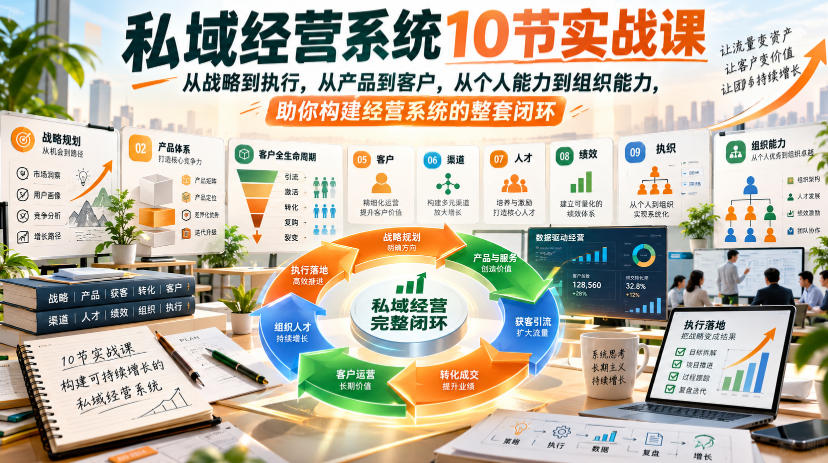 私域经营系统10节实战课，从战略到执行，从产品到客户，从个人能力到组织能力，助你构建经营系统的整套闭环-我爱项目网