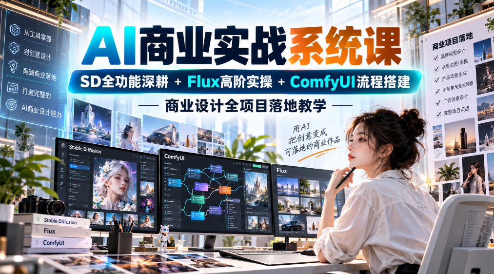AI商业实战系统课｜SD全功能深耕+Flux高阶实操+Comfyui流程搭建，商业设计全项目落地教学-我爱项目网