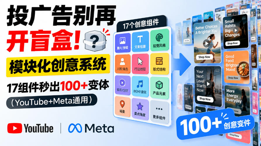 投广告别再开盲盒！模块化创意系统，17组件秒出100+变体（YouTube+Meta通用）【原创双语字幕】-我爱项目网