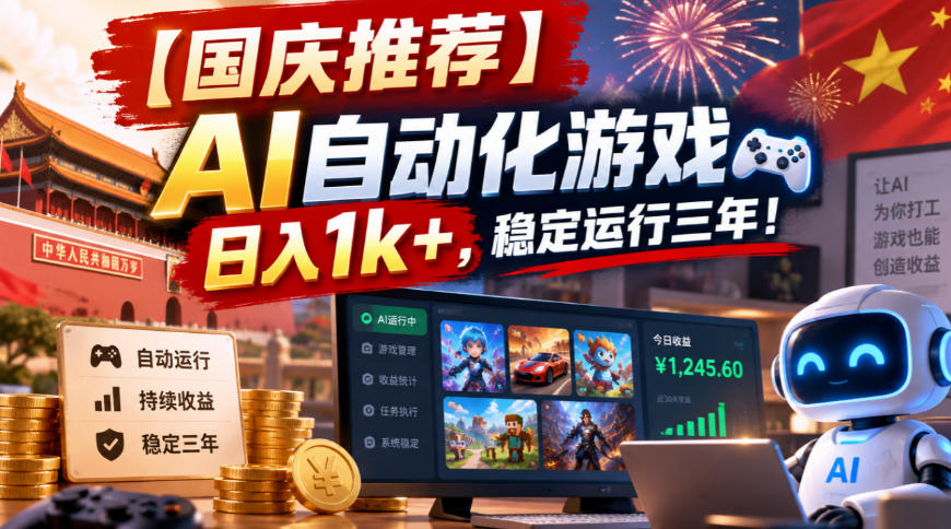 【国庆推荐】AI自动化游戏，日入1k+，操作简单，稳定运行三年！【揭秘】-我爱项目网