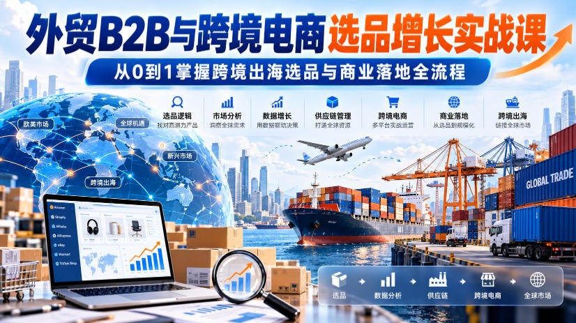 外贸B2B与跨境电商选品增长实战课,从0到1掌握跨境出海选品与商业落地全流程-我爱项目网