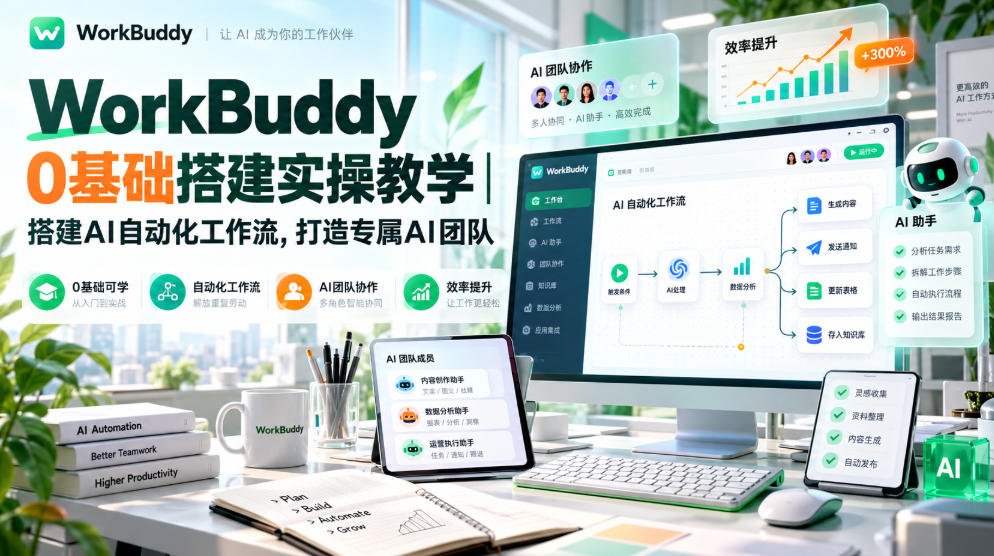 WorkBuddy 0基础搭建实操教学｜搭建AI自动化工作流，打造专属AI团队-我爱项目网