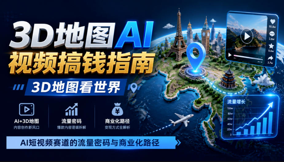 3D地图AI视频搞钱指南，3D地图看世界，AI短视频赛道的流量密码与商业化路径【文档】-我爱项目网