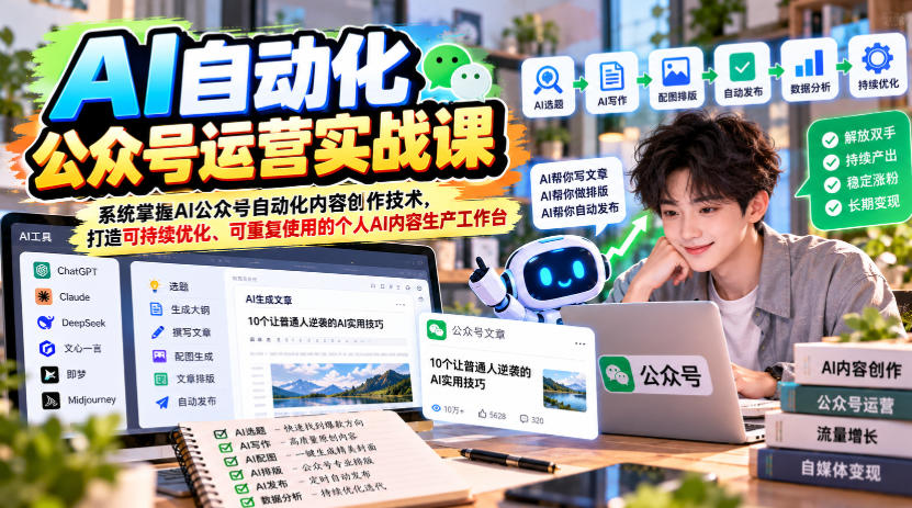 AI自动化公众号运营实战课，系统掌握AI公众号自动化内容创作技术，打造可持续优化、可重复使用的个人AI内容生产工作台-我爱项目网