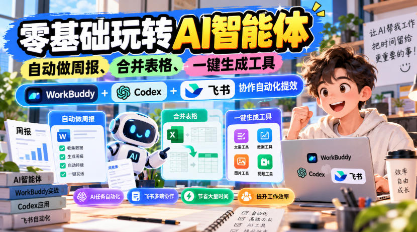 【无水印】零基础玩转AI智能体，自动做周报、合并表格、一键生成工具，WorkBuddy+Codex + 飞书协作自动化提效-我爱项目网
