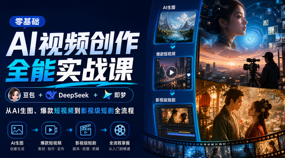 零基础AI视频创作全能实战课｜豆包+DeepSeek+即梦，从AI生图、爆款短视频到影视级短剧全流程-我爱项目网