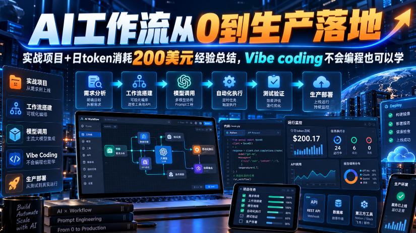 AI工作流从0到生产落地，实战项目+日token消耗200美刀经验总结，Vibe coding不会编程也可以学-我爱项目网