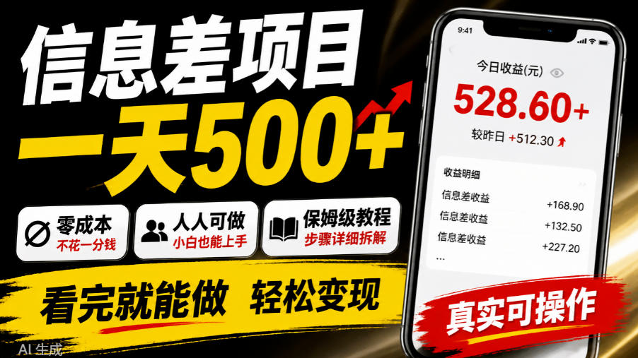 信息差项目一天500+，零成本，人人可做，保姆级教程，看完就能做【揭秘】-我爱项目网