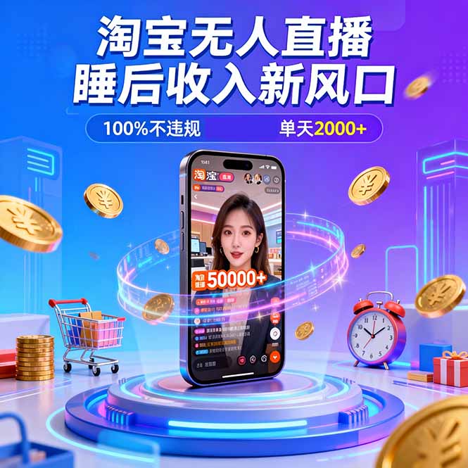 （16822期）淘宝无人直播，不违规不封号，直播100小时卖了5万，年底旺季！-我爱项目网