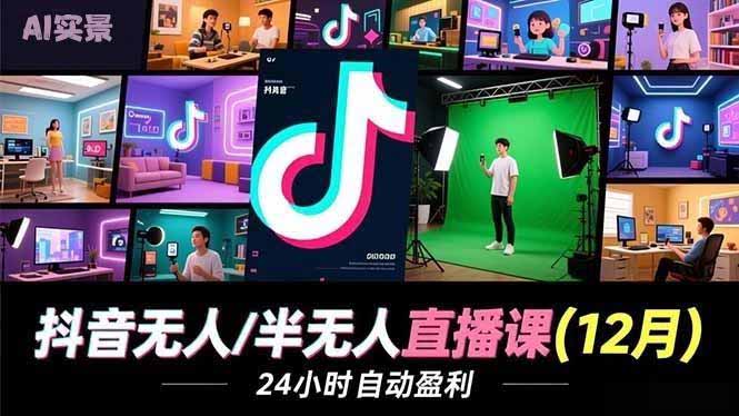 （16965期）抖音无人/半无人直播课(12月)，AI实景、数字人、绿幕、多种玩法、24小时自动盈利-我爱项目网