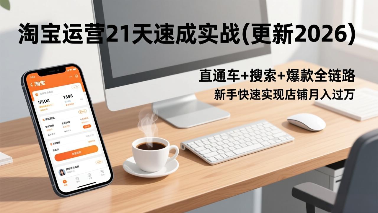 （17201期）淘宝运营21天速成实战(更新2026)，直通车+搜索+爆款全链路，新手快速实现店铺月入过万-我爱项目网