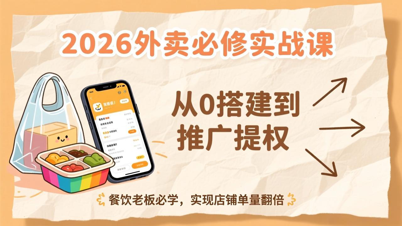 （17214期）2026外卖必修实战课：从0搭建到推广提权，餐饮老板必学，实现店铺单量翻倍-我爱项目网