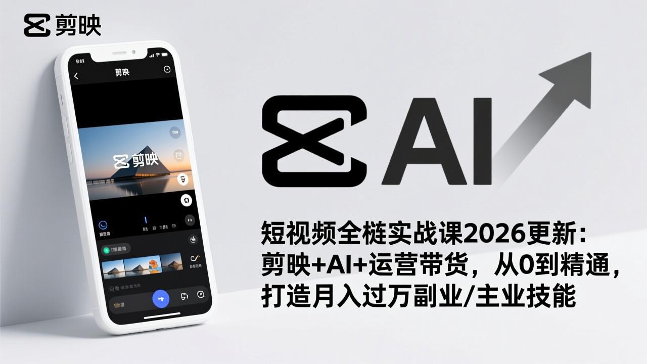 （17231期）短视频全栈实战课2026更新：剪映+AI+运营带货，从0到精通，打造月入过万副业/主业技能-我爱项目网
