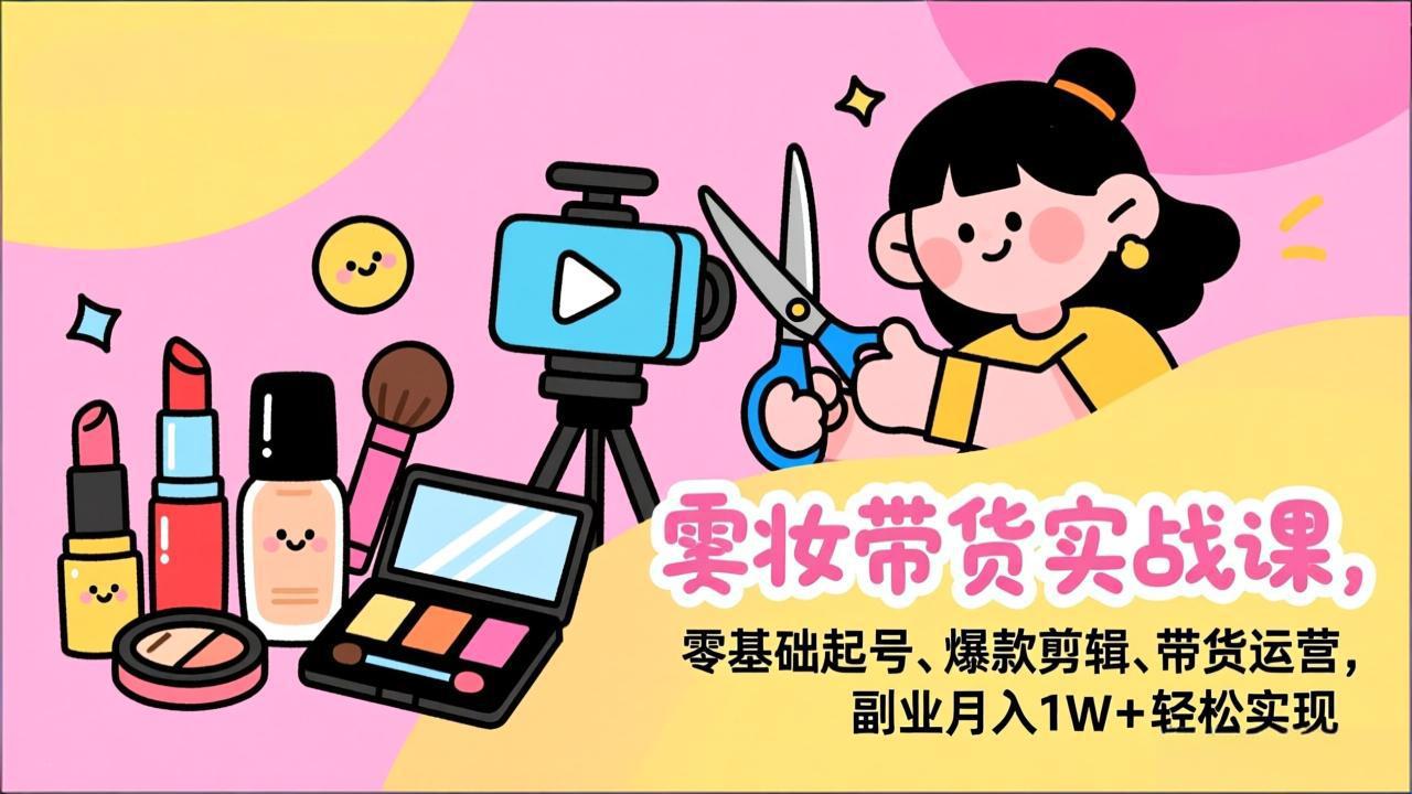 （17189期）美妆带货实战课，零基础起号、爆款剪辑、带货运营，副业月入1W+轻松实现-我爱项目网