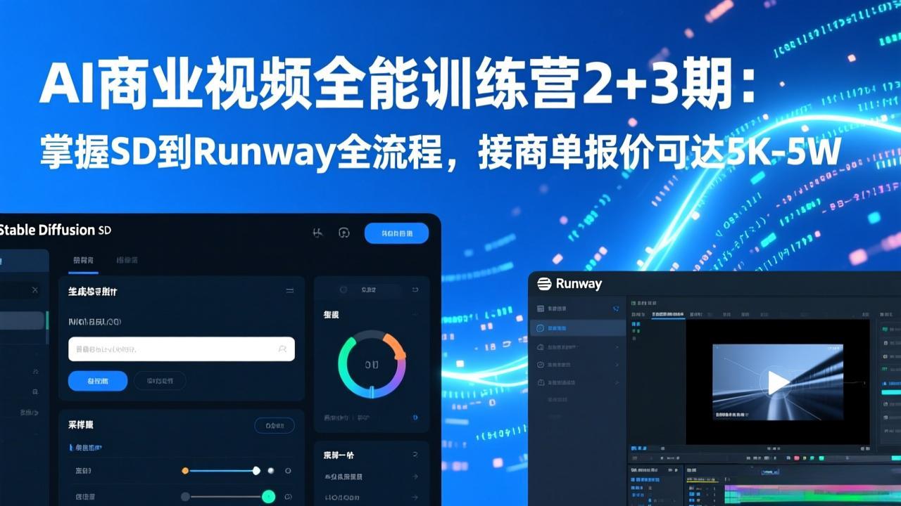 （17235期）AI商业视频全能训练营2+3期：掌握SD到Runway全流程，接商单报价可达5K-5W-我爱项目网