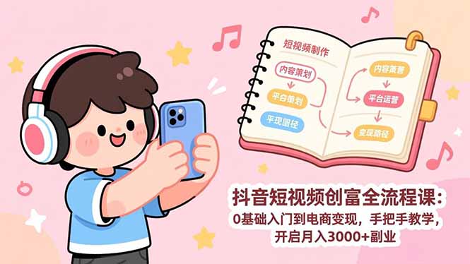 （17254期）抖音短视频创富全流程课：0基础入门到电商变现，手把手教学，开启月入3000+副业-我爱项目网