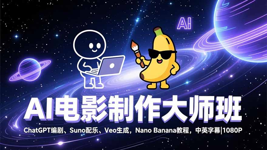 （17011期）AI电影制作大师班：ChatGPT编剧、Suno配乐、Veo生成，Nano Banana教程，中英字幕|1080P-我爱项目网
