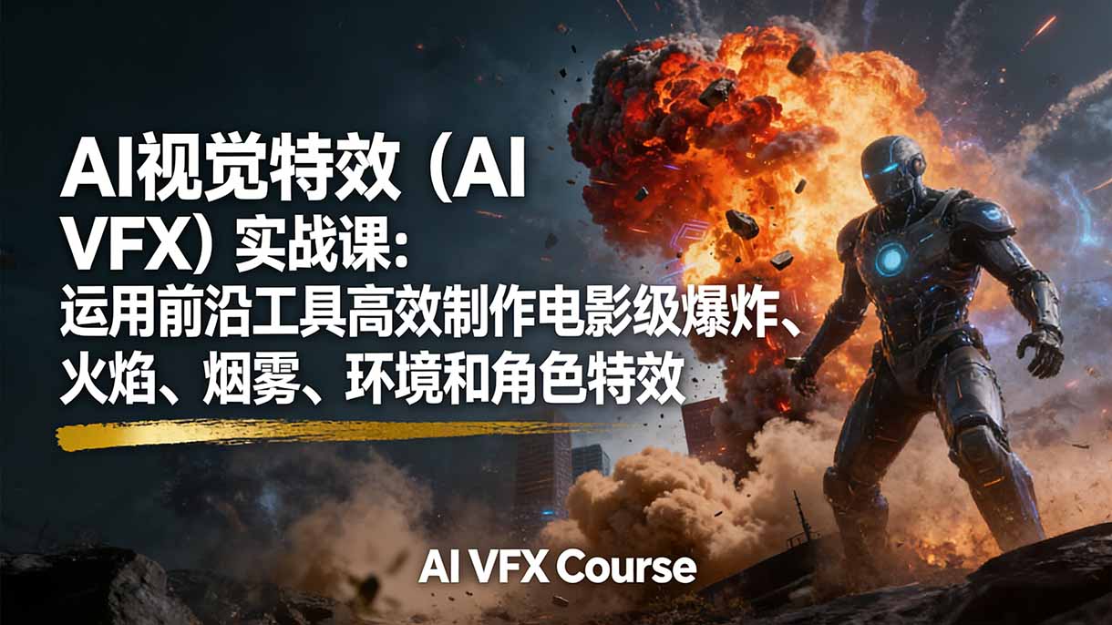 （17212期）AI视觉特效（AI VFX）实战课：运用前沿工具高效制作电影级爆炸、火焰、烟雾、环境和角色特效-我爱项目网