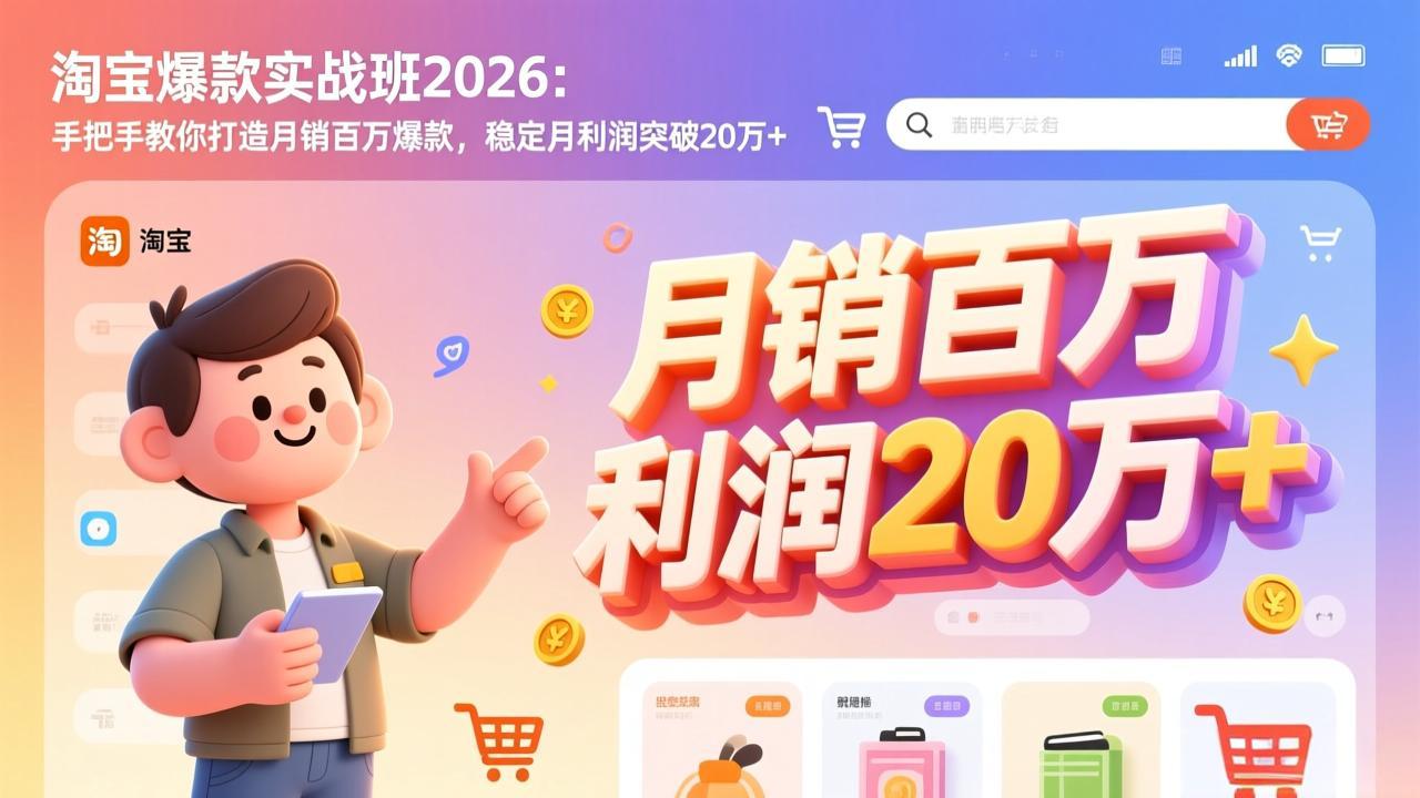 （17209期）淘宝爆款实战班2026：手把手教你打造月销百万爆款，稳定月利润突破20万+-我爱项目网