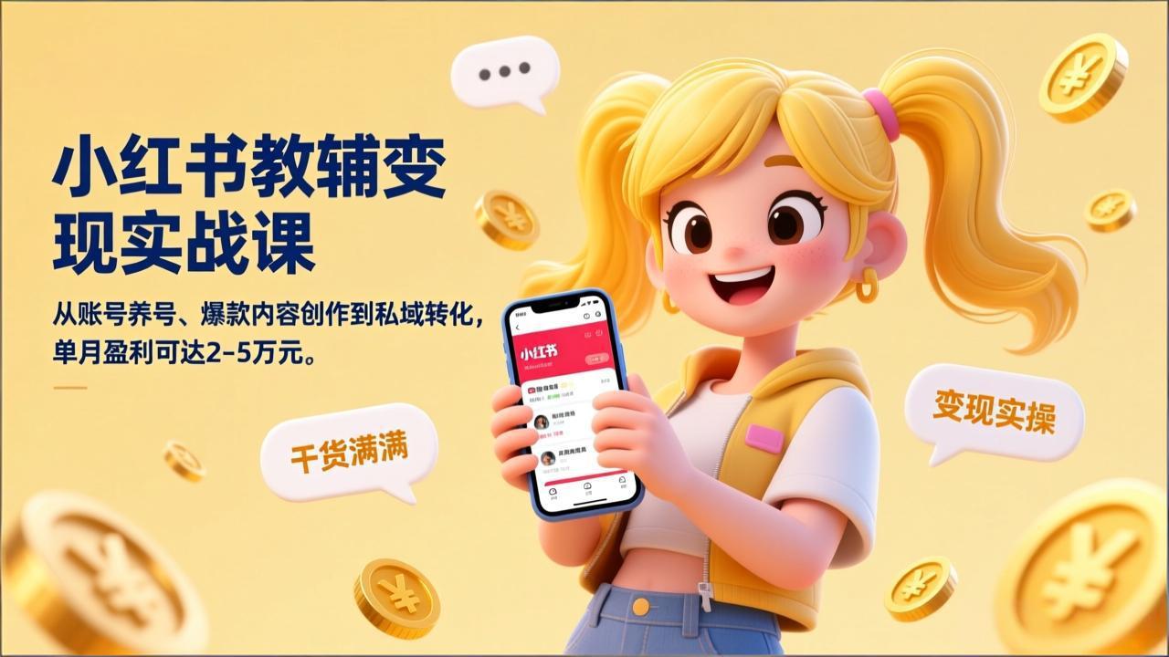 （17334期）小红书教辅变现实战课，从账号养号、爆款内容创作到私域转化，单月盈利可达2-5万元-我爱项目网