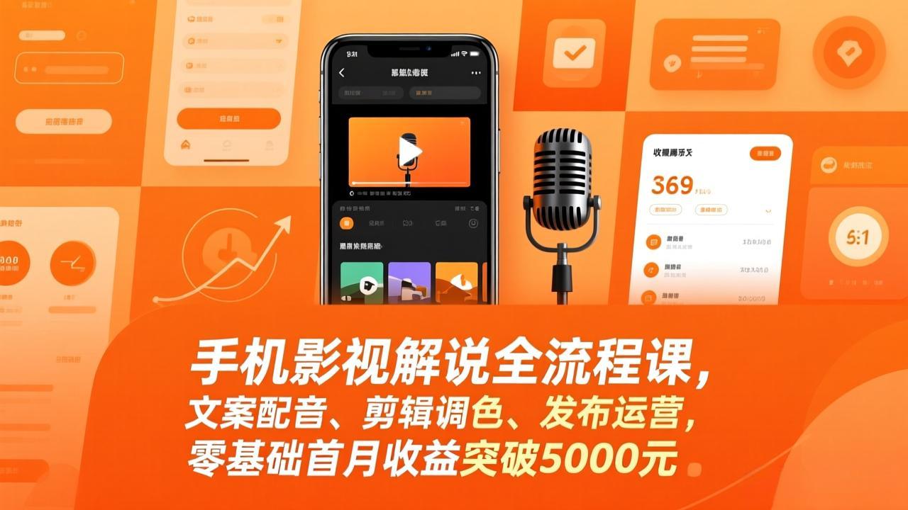 （17391期）手机影视解说全流程课，文案配音、剪辑调色、发布运营，零基础首月收益突破5000元-我爱项目网