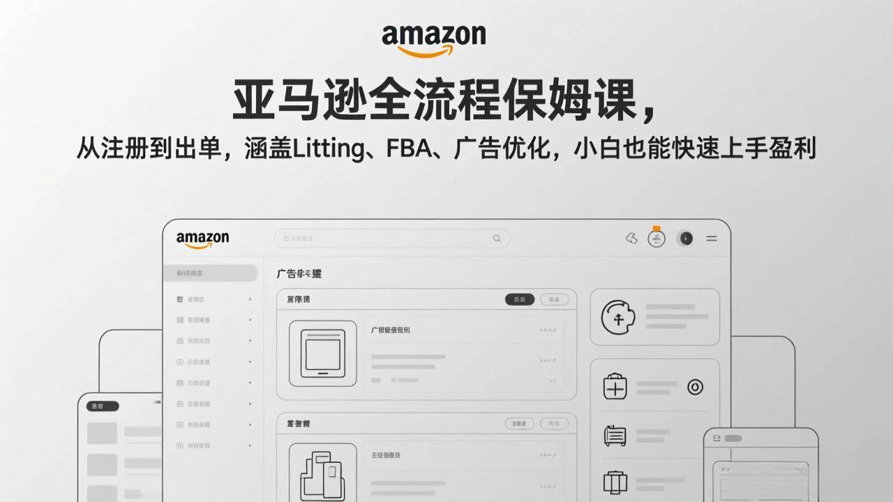 （17293期）亚马逊全流程保姆课，从注册到出单，涵盖Listing、FBA、广告优化，小白也能快速上手盈利-我爱项目网