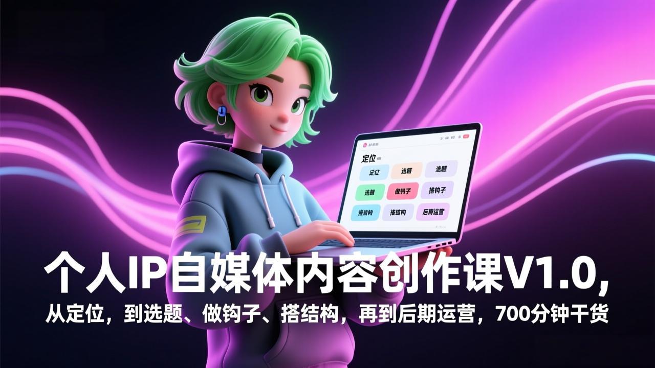 （17331期）个人IP自媒体内容创作课V1.0，从定位，到选题、做钩子、搭结构，再到后期运营，700分钟干货-我爱项目网
