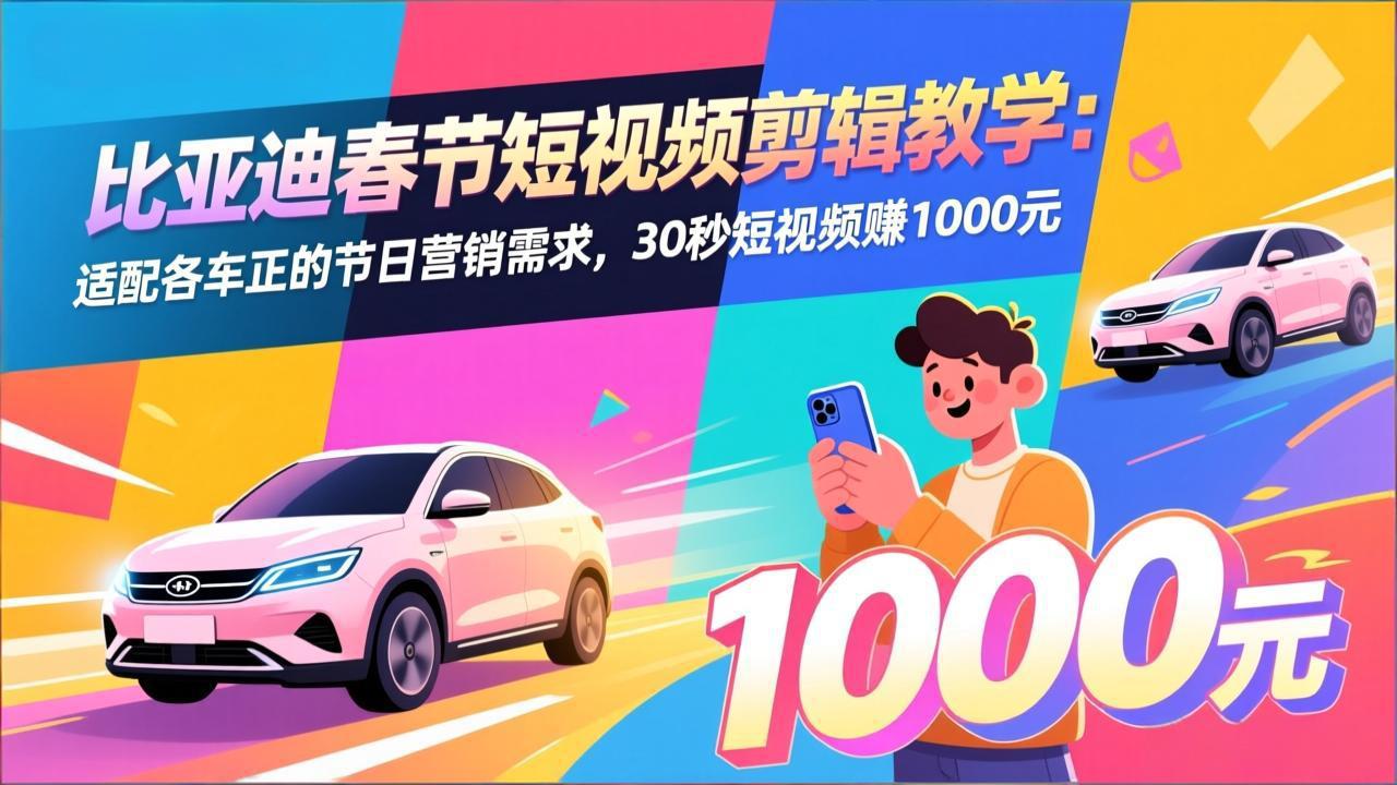 （17320期）比亚迪春节短视频剪辑教学：适配各车企的节日营销需求，30秒短视频赚1000元-我爱项目网