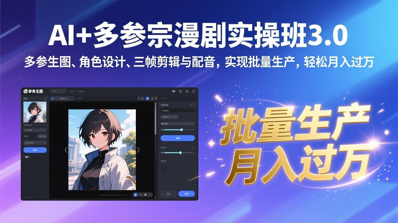 （17283期）AI+多参宗漫剧实操班3.0：多参生图、角色设计、三帧剪辑与配音，实现批量生产，轻松月入过万-我爱项目网