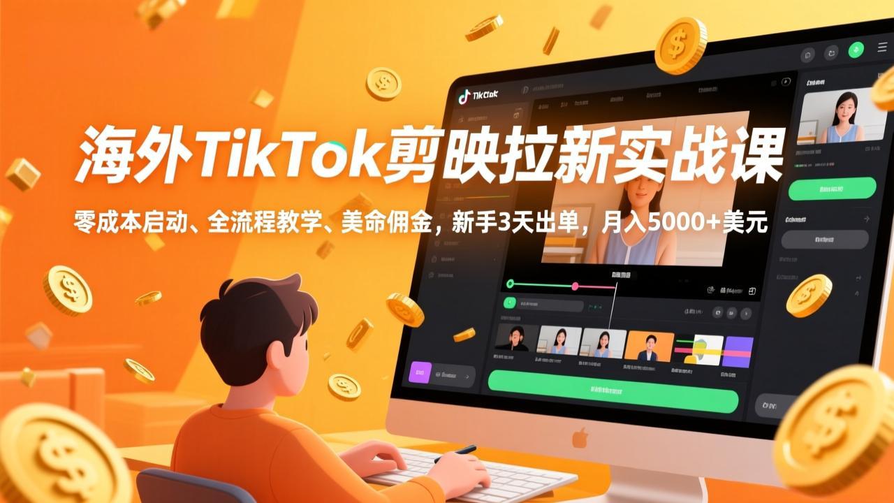 （17340期）海外TikTok剪映拉新实战课，零成本启动、全流程教学、美金佣金，新手3天出单，月入5000+美元-我爱项目网