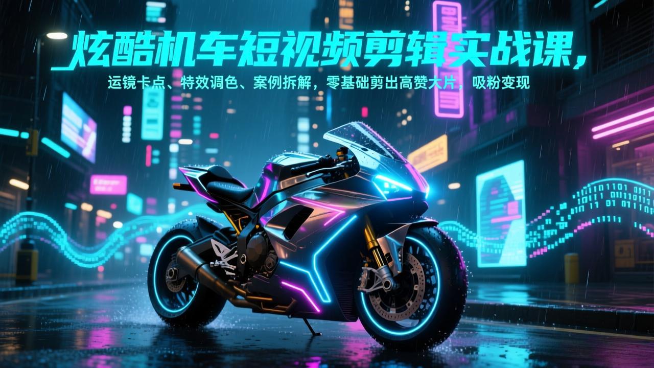 （17304期）炫酷机车短视频剪辑实战课，运镜卡点、特效调色、案例拆解，零基础剪出高赞大片，吸粉变现-我爱项目网