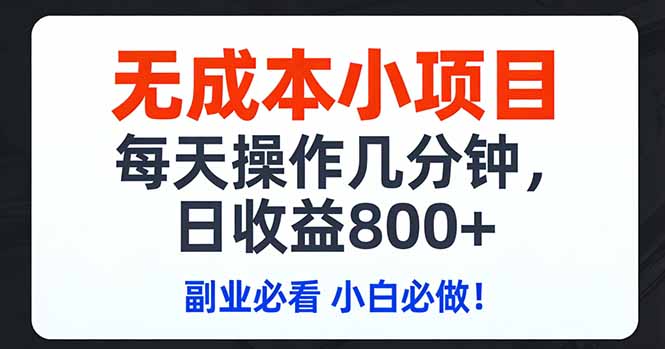 （17447期）无成本小项目,每天操作几分钟,日收益800+ 副业必看 小白必做！-我爱项目网